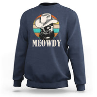 Cat Lover Sweatshirt Meowdy Funny Howdy Retro Vintage Cowboy Hat - Wonder Print Shop