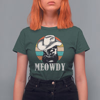 Cat Lover T Shirt For Women Meowdy Funny Howdy Retro Vintage Cowboy Hat - Wonder Print Shop