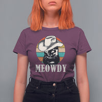 Cat Lover T Shirt For Women Meowdy Funny Howdy Retro Vintage Cowboy Hat - Wonder Print Shop
