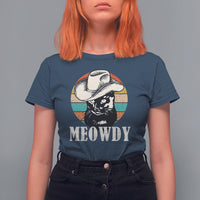 Cat Lover T Shirt For Women Meowdy Funny Howdy Retro Vintage Cowboy Hat - Wonder Print Shop