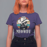 Cat Lover T Shirt For Women Meowdy Funny Howdy Retro Vintage Cowboy Hat - Wonder Print Shop