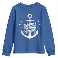 Funny Dibs On The Captain Youth Sweatshirt Boating Boat Lover Vintage Anchor