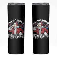 Christmas In July Skinny Tumbler Ho Ho Hold My Beer Summer Santa USA Flag 4th Of July - Wonder Print Shop