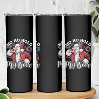 Christmas In July Skinny Tumbler Ho Ho Hold My Beer Summer Santa USA Flag 4th Of July - Wonder Print Shop