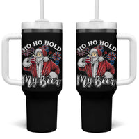 Christmas In July Tumbler With Handle Ho Ho Hold My Beer Summer Santa USA Flag 4th Of July - Wonder Print Shop