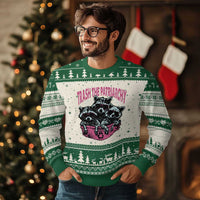 Funny Trash The Patriarchy Ugly Christmas Sweater Feral Feminist Racoon - Wonder Print Shop