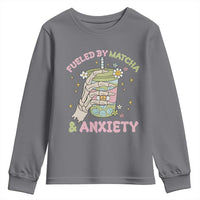 Funny Fueled By Matcha And Anxiety Youth Sweatshirt Matcha Lover - Wonder Print Shop