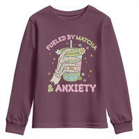 Funny Fueled By Matcha And Anxiety Youth Sweatshirt Matcha Lover - Wonder Print Shop