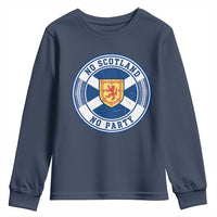 No Scotland No Party Youth Sweatshirt Scottish Lion Rampant Crest Vintage Saltire Flag