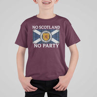 No Scotland No Party T Shirt For Kid Lion Rampant Crest Scottish Tartan Flag