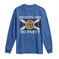 No Scotland No Party Long Sleeve Shirt Lion Rampant Crest Scottish Tartan Flag