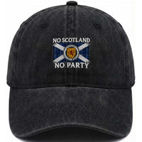 No Scotland No Party Washed Cotton Baseball Cap Lion Rampant Crest Scottish Tartan Flag