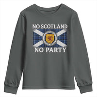 No Scotland No Party Youth Sweatshirt Lion Rampant Crest Scottish Tartan Flag