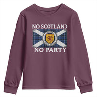 No Scotland No Party Youth Sweatshirt Lion Rampant Crest Scottish Tartan Flag