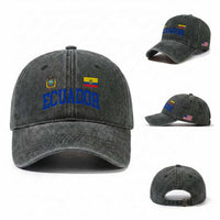 Ecuador Vintage Throwback Soccer Jersey Style Washed Cotton Baseball Cap Ecuadorian Hispanic Heritage