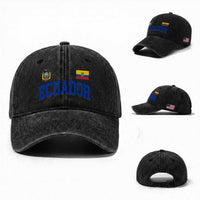 Ecuador Vintage Throwback Soccer Jersey Style Washed Cotton Baseball Cap Ecuadorian Hispanic Heritage