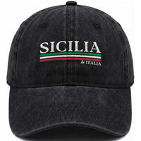 Sicily Sicilian Italian Flag Souvenirs Medusa Washed Cotton Baseball Cap