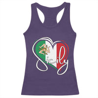 Sicily Palermo Italy Medusa Sicilia Heart Italian Flag Racerback Tank Top - Wonder Print Shop