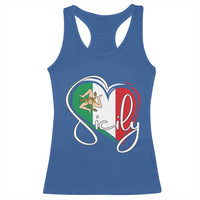 Sicily Palermo Italy Medusa Sicilia Heart Italian Flag Racerback Tank Top - Wonder Print Shop
