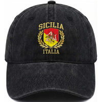 Sicilia Flag Sicily Palermo Italy Triskelion Washed Cotton Baseball Cap
