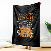 Funny Halloween Throw Blanket Trick Or Trashy Racoon Vintage Pumpkin Bat Trash - Wonder Print Shop