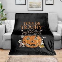 Funny Halloween Throw Blanket Trick Or Trashy Racoon Vintage Pumpkin Bat Trash - Wonder Print Shop