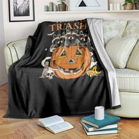 Funny Halloween Throw Blanket Trick Or Trashy Racoon Vintage Pumpkin Bat Trash - Wonder Print Shop