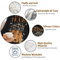 Funny Halloween Throw Blanket Trick Or Trashy Racoon Vintage Pumpkin Bat Trash - Wonder Print Shop