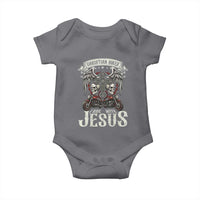 Christian Biker I Ride With Jesus Baby Onesie Religious Faith Motorcycle Rider Skull - Wonder Print Shop