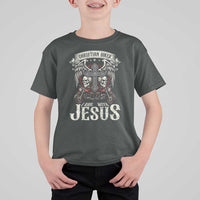 Christian Biker I Ride With Jesus T Shirt For Kid Religious Faith Motorcycle Rider Skull - Wonder Print Shop