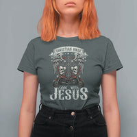 Christian Biker I Ride With Jesus T Shirt For Women Religious Faith Motorcycle Rider Skull - Wonder Print Shop