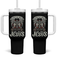 Christian Biker I Ride With Jesus Tumbler With Handle Religious Faith Motorcycle Rider Skull - Wonder Print Shop