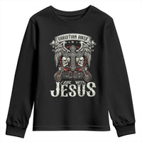 Christian Biker I Ride With Jesus Youth Sweatshirt Religious Faith Motorcycle Rider Skull - Wonder Print Shop