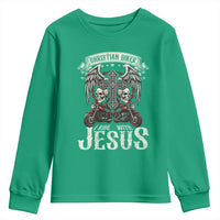 Christian Biker I Ride With Jesus Youth Sweatshirt Religious Faith Motorcycle Rider Skull - Wonder Print Shop