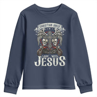 Christian Biker I Ride With Jesus Youth Sweatshirt Religious Faith Motorcycle Rider Skull - Wonder Print Shop