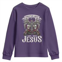 Christian Biker I Ride With Jesus Youth Sweatshirt Religious Faith Motorcycle Rider Skull - Wonder Print Shop