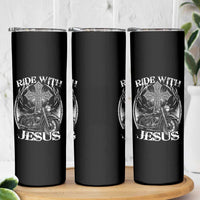 Christian Biker Skinny Tumbler Ride With Jesus Religious Faith Motorcycle Rider - Wonder Print Shop