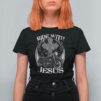 Christian Biker T Shirt For Women Ride With Jesus Religious Faith Motorcycle Rider - Wonder Print Shop