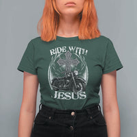 Christian Biker T Shirt For Women Ride With Jesus Religious Faith Motorcycle Rider - Wonder Print Shop