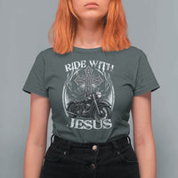 Christian Biker T Shirt For Women Ride With Jesus Religious Faith Motorcycle Rider - Wonder Print Shop