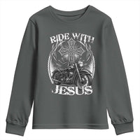 Christian Biker Youth Sweatshirt Ride With Jesus Religious Faith Motorcycle Rider - Wonder Print Shop