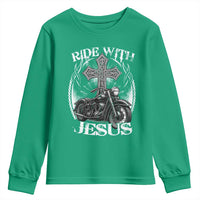 Christian Biker Youth Sweatshirt Ride With Jesus Religious Faith Motorcycle Rider - Wonder Print Shop