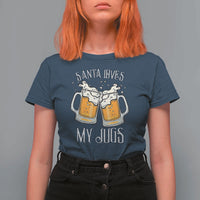 Funny Christmas Beers Couple T Shirt For Women Santa Loves My Jugs Beers Drinker - Wonder Print Shop