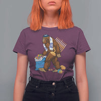 Funny Hanukkah Bigfoot Menorah David Stars T Shirt For Women - Wonder Print Shop