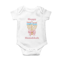Happy Hanukkah Coquette Baby Onesie Cute Menorah Pink Bow