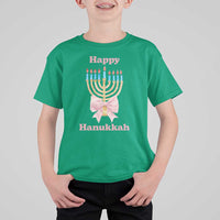 Happy Hanukkah Coquette T Shirt For Kid Cute Menorah Pink Bow - Wonder Print Shop