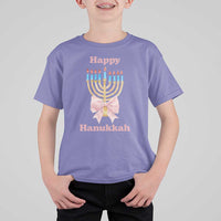 Happy Hanukkah Coquette T Shirt For Kid Cute Menorah Pink Bow - Wonder Print Shop