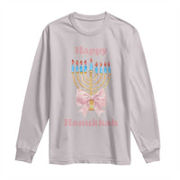 Happy Hanukkah Coquette Long Sleeve Shirt Cute Menorah Pink Bow