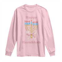 Happy Hanukkah Coquette Long Sleeve Shirt Cute Menorah Pink Bow