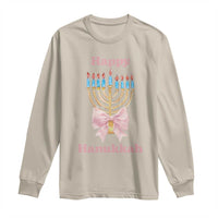 Happy Hanukkah Coquette Long Sleeve Shirt Cute Menorah Pink Bow
